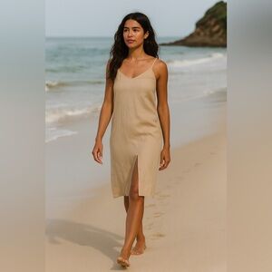 Rachel Zoe Linen Oxford Tan Slit Dress